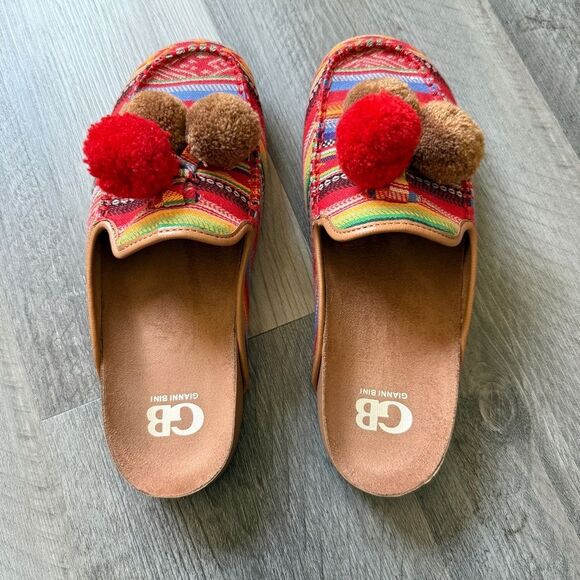 Gianni Bini Slides Southwestern Pom Pom Slip On Mules Shoes - Picture 5 of 10